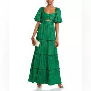 NWT AQUA Bloomingdale’s Pleated Cutout A Line Dress in Green
